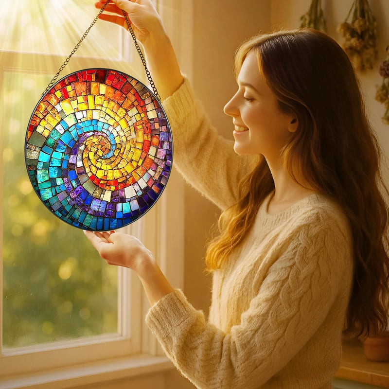 LAOWEIKI 8'' Rainbow Spiral Suncatcher Ornament, Stained Glass Window Hanging, Sun Catchers for Windows Hanging Ornaments, Window Decor, Ideal Gift | Gifts for Art Lovers, Friends, Family - Image 2