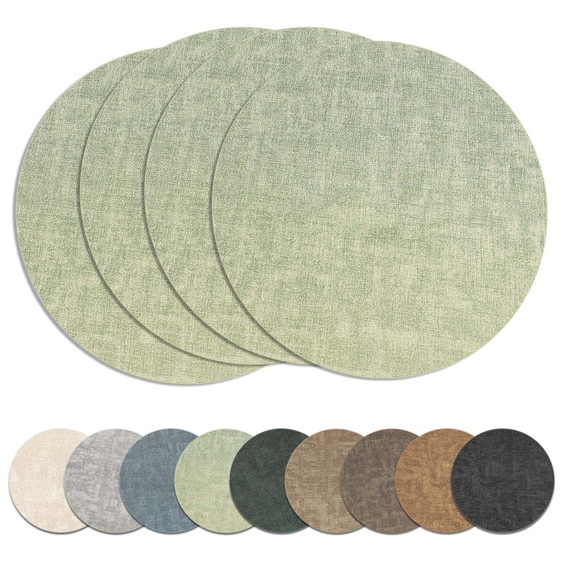NCUE 13" Round Placemats Set of 4, Reversible Faux Leather Heat Resistant Table Mats, Waterproof Oilproof Wipeable Table Protective Placemats for Vinyl, Washable for Indoor & Outdoor Use (4, Light Green) - Image 1