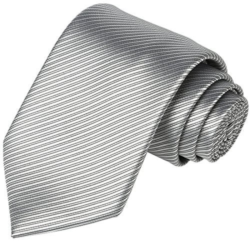 KissTies Solid Silver Gray Tie Set Striped Necktie + Pocket Square - Image 2