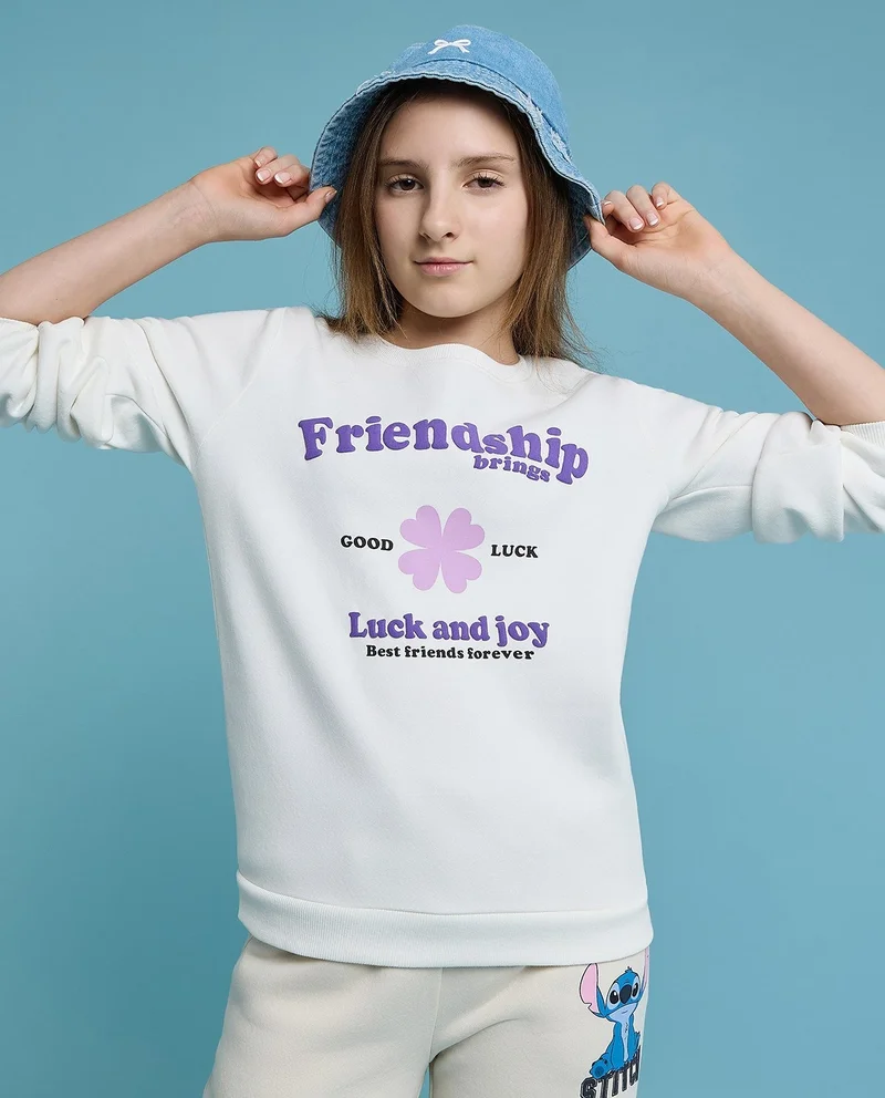 أر أند بي Printed Sweatshirt with Crew Neck and Long Sleeves
