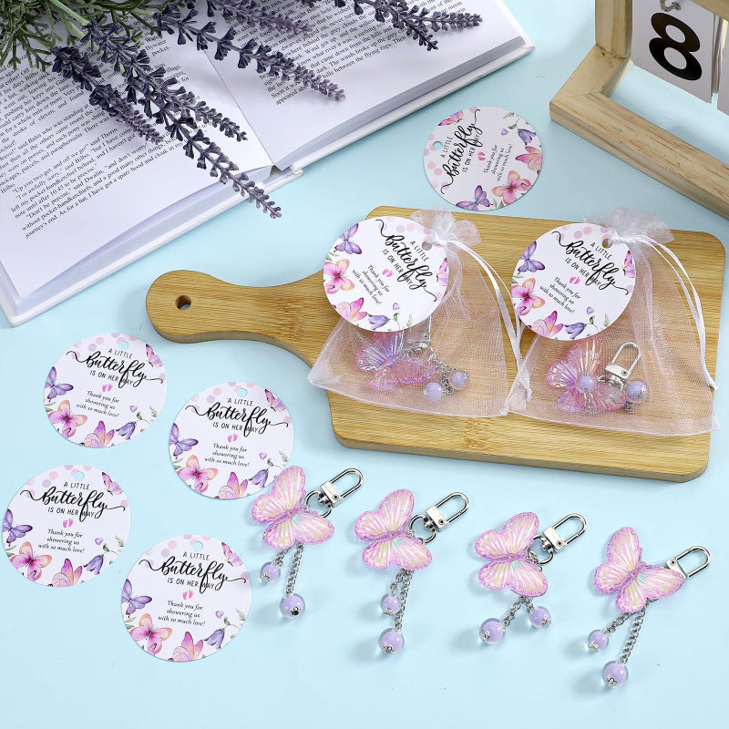 Loetere 25 Set Baby Shower Favors for Guests Butterfly Keychain Bulk Thank You Cards Bag Baby Shower Return Gifts (Purple) - Image 5