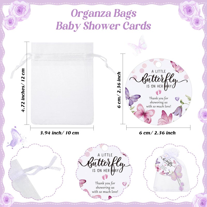 Loetere 25 Set Baby Shower Favors for Guests Butterfly Keychain Bulk Thank You Cards Bag Baby Shower Return Gifts (Purple) - Image 3
