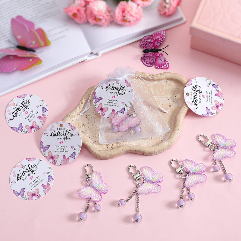 Loetere 25 Set Baby Shower Favors for Guests Butterfly Keychain Bulk Thank You Cards Bag Baby Shower Return Gifts (Purple) - Image 4