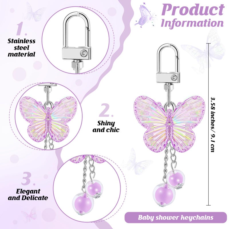 Loetere 25 Set Baby Shower Favors for Guests Butterfly Keychain Bulk Thank You Cards Bag Baby Shower Return Gifts (Purple) - Image 2
