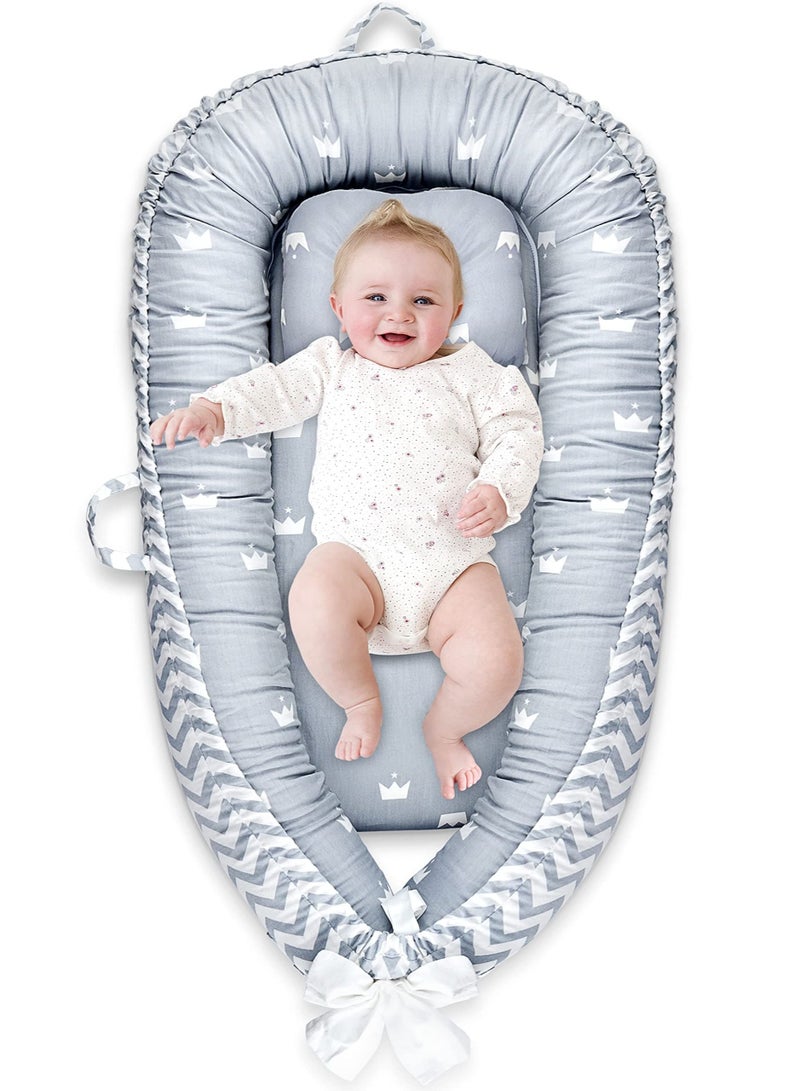 Baby Lounger Baby Nest for Co Sleeping Portable Ultra Soft Breathable Newborn Lounger Nest with Pillow, Infant Bassinet Crib Mattress Co Sleeper for Traveling Shower Gift(Crown) - Image 1