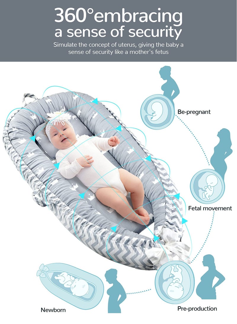 Baby Lounger Baby Nest for Co Sleeping Portable Ultra Soft Breathable Newborn Lounger Nest with Pillow, Infant Bassinet Crib Mattress Co Sleeper for Traveling Shower Gift(Crown) - Image 2