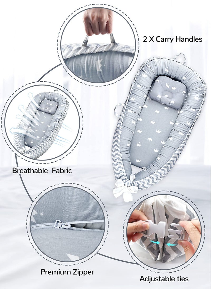 Baby Lounger Baby Nest for Co Sleeping Portable Ultra Soft Breathable Newborn Lounger Nest with Pillow, Infant Bassinet Crib Mattress Co Sleeper for Traveling Shower Gift(Crown) - Image 4