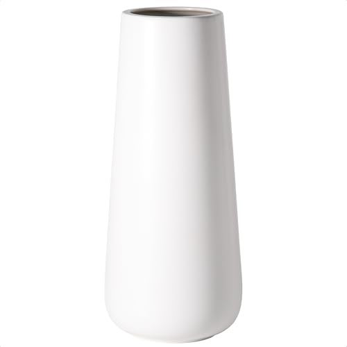 D'vine Dev 11 Inch Ceramic Flower Vase Matte Finishing, Minimalist Design for Home Décor, Bedroom, Living Room, Centerpieces, Office, White, VS-XH-D-2 - Image 1
