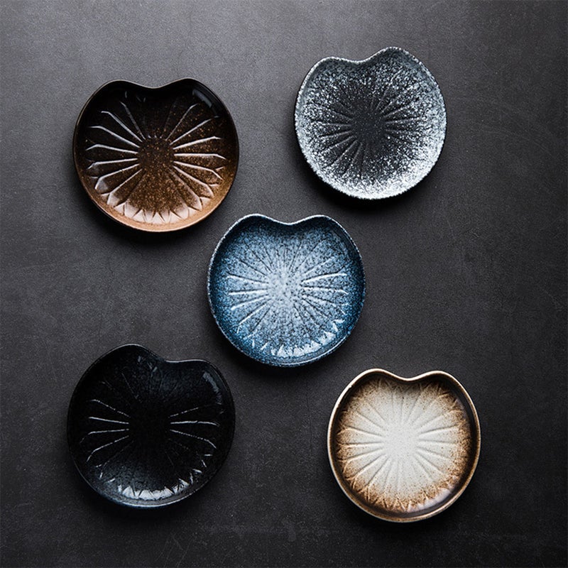 Ceramic Tableware Food Serving Plate Fish Salad Dishes Leaf Pattern Snack Tray Plate for Restaurant (5 Inches Dark ) - Image 1