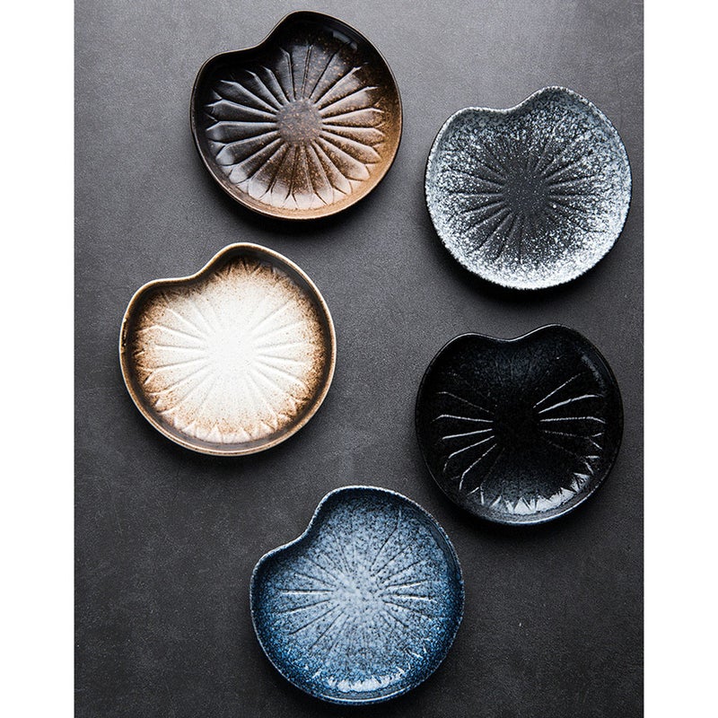 Ceramic Tableware Food Serving Plate Fish Salad Dishes Leaf Pattern Snack Tray Plate for Restaurant (5 Inches Dark ) - Image 3