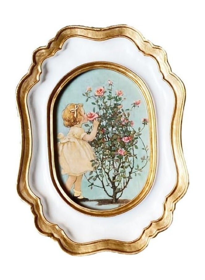 NANAO Photo Frame 4x6 Inch, Antique Photo Frame Table Top Display Resin Retro Frame, Home Decor Frame Old Fashioned Gold and White - Image 1