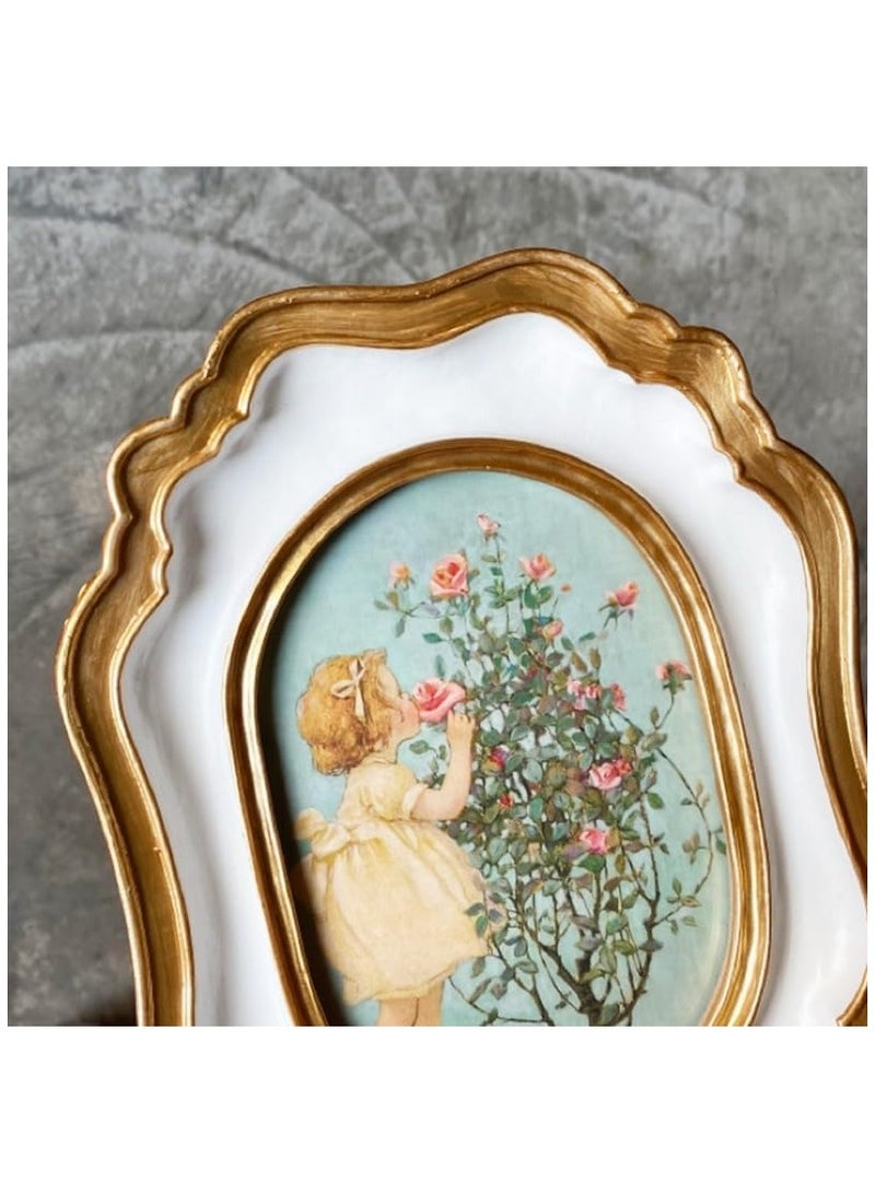 NANAO Photo Frame 4x6 Inch, Antique Photo Frame Table Top Display Resin Retro Frame, Home Decor Frame Old Fashioned Gold and White - Image 2