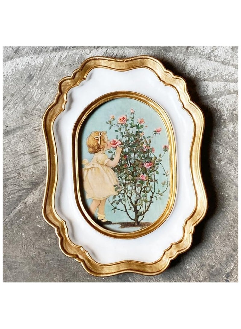 NANAO Photo Frame 4x6 Inch, Antique Photo Frame Table Top Display Resin Retro Frame, Home Decor Frame Old Fashioned Gold and White - Image 4