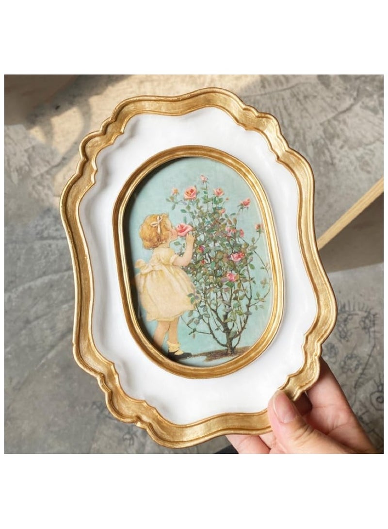 NANAO Photo Frame 4x6 Inch, Antique Photo Frame Table Top Display Resin Retro Frame, Home Decor Frame Old Fashioned Gold and White - Image 3