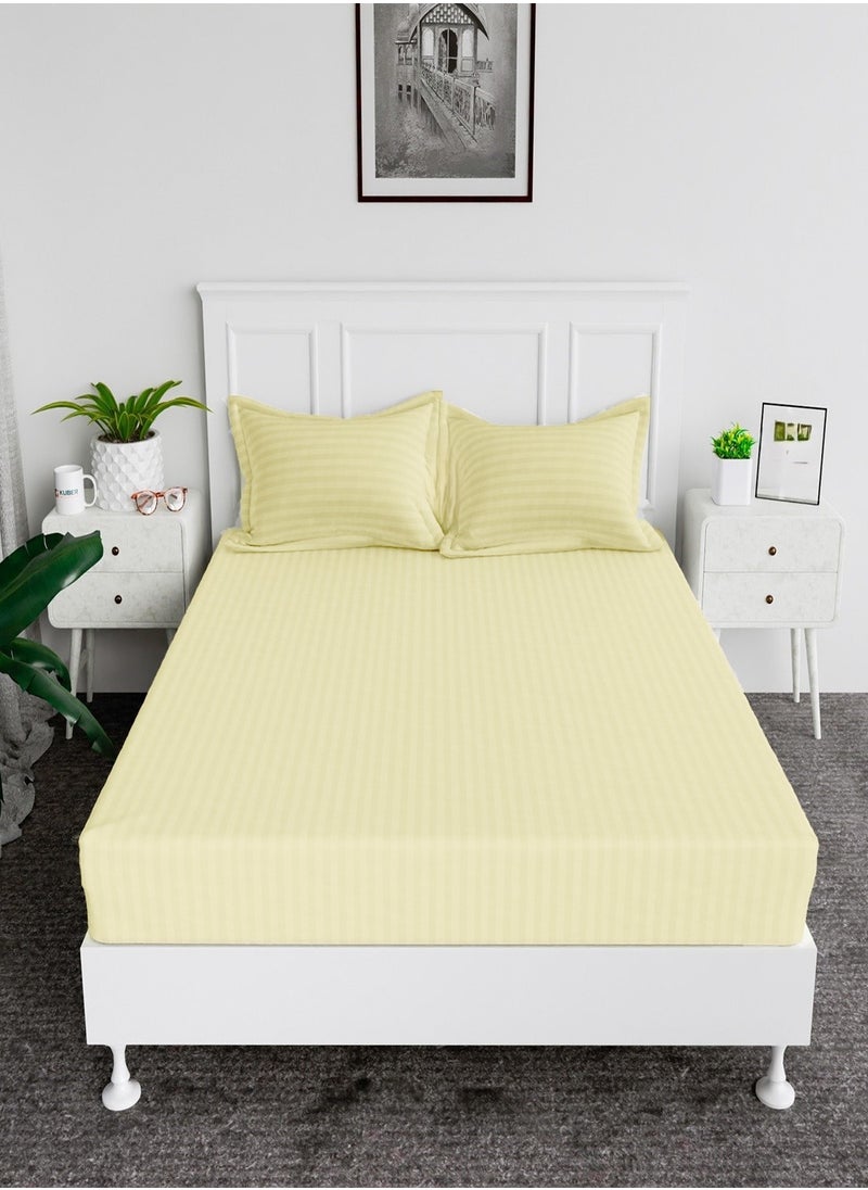 Deep Fitted Bed Sheet +2Pcs Pillow Covers, King/Queen/Double/Single Sizes, Color Cream, Depth 30cm