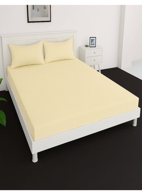 Deep Fitted Bed Sheet +2Pcs Pillow Covers, King/Queen/Double/Single Sizes, Color Cream, Depth 30cm