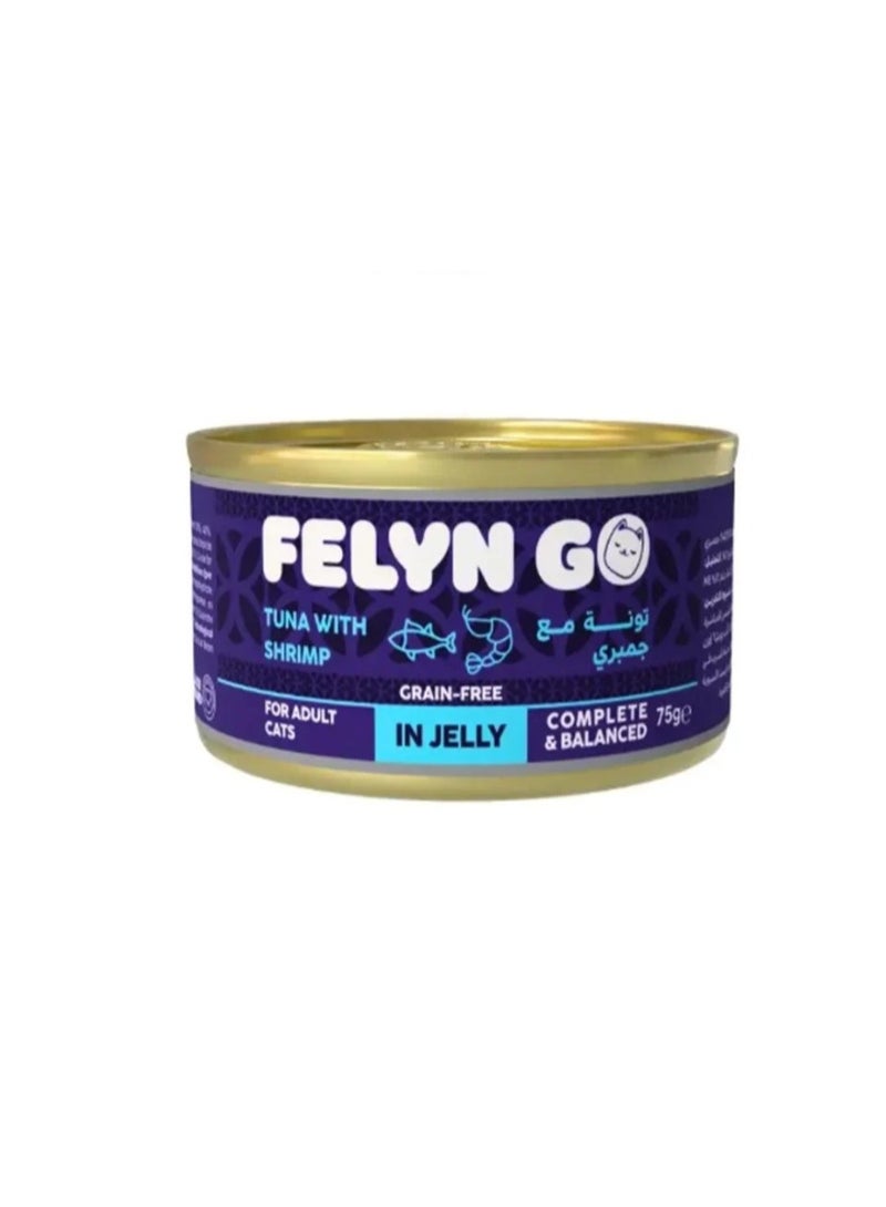 Felyn GO Premium Tuna with Shrimp Wet Food for Adult Cats in Jelly – High-Protein Seafood Blend, Grain-Free, Complete & Balanced Nutrition – 75g Cans (Pack of 6 - Image 2