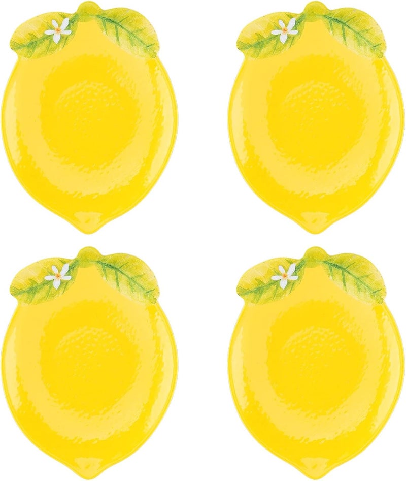 UPware Lemon Shaped Melamine Dessert Plates 5 Inch Appetizer Plates Small Serving Plates Party Plates for Snacks Fruits and Side Dishes Set of 4 Yellow - Image 1