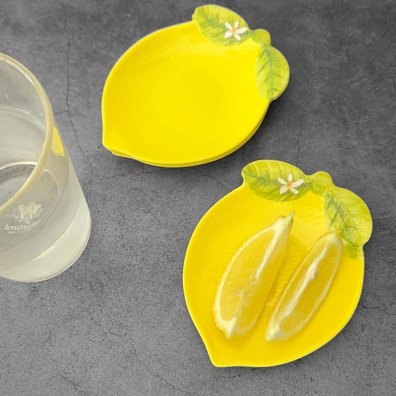 UPware Lemon Shaped Melamine Dessert Plates 5 Inch Appetizer Plates Small Serving Plates Party Plates for Snacks Fruits and Side Dishes Set of 4 Yellow - Image 3