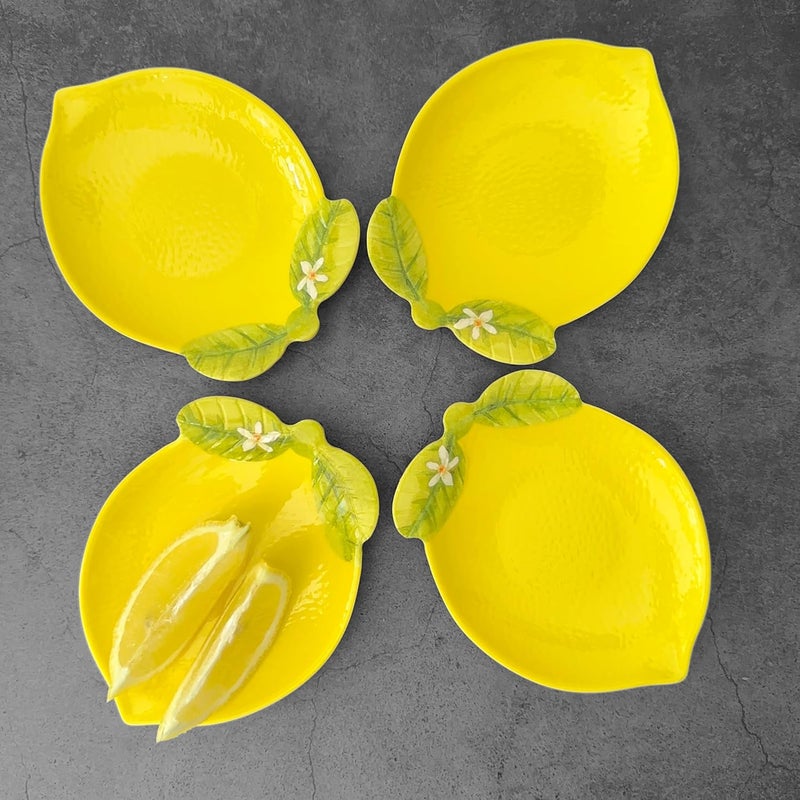 UPware Lemon Shaped Melamine Dessert Plates 5 Inch Appetizer Plates Small Serving Plates Party Plates for Snacks Fruits and Side Dishes Set of 4 Yellow - Image 2
