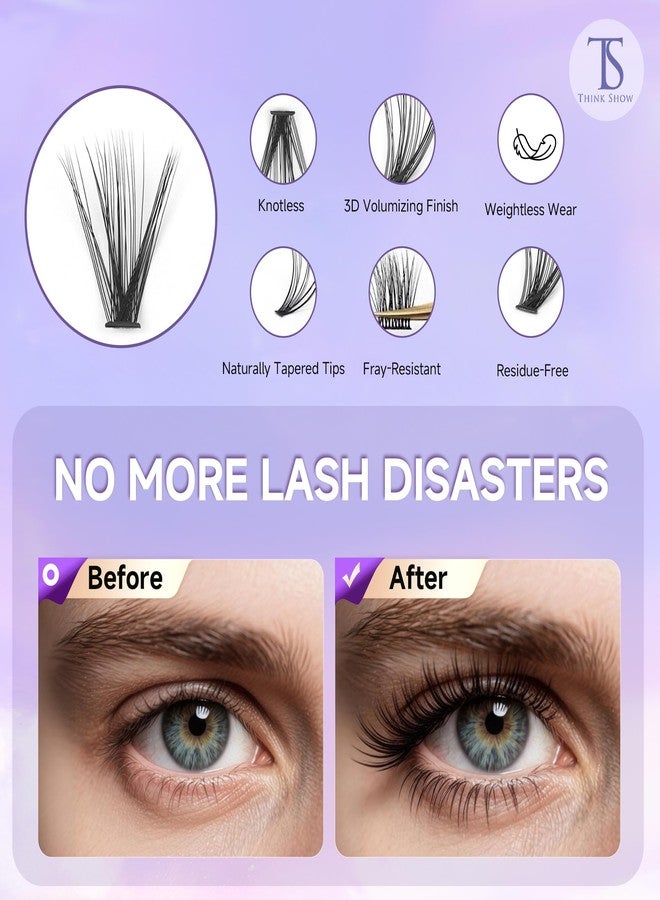 Thinkshow THINK SHOW Lash Clusters Kit 30D 9-16mm 280pcs Wispy Lash Clusters Kit with Bond and Seal,Tweezers,Remover Natural Cluster Eyelash Extensions for Beginners(30D) - Image 3
