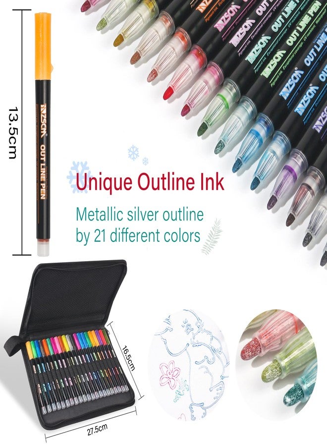 ZSCM QUALITY DECIDES THE FUTURE ZSCM 21 Colors Shimmer Glitter Markers Outline Pen, Teen Girl Gifts Trendy Stuff, Double Line Super Squiggles Metallic Glitter Pens, Art Supplies Crafts Gifts 4-16 for Tween Girls - Image 2