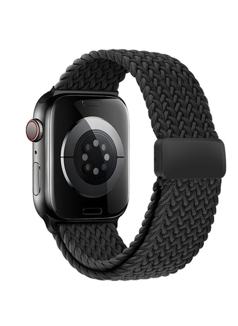 Magnetic Adjustable Nylon Strap for Apple Watch Series 10/9/8/7 (46mm/45mm/44mm) & SE 2 - Breathable Sport Band with Secure Magnetic Buckle | Lightweight Black Wristband