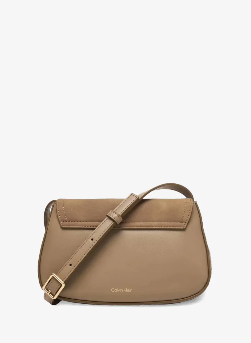 Calvin Klein Desert Taupe Monogram Flap Sueded Camera Bag for Women | Best Price UAE