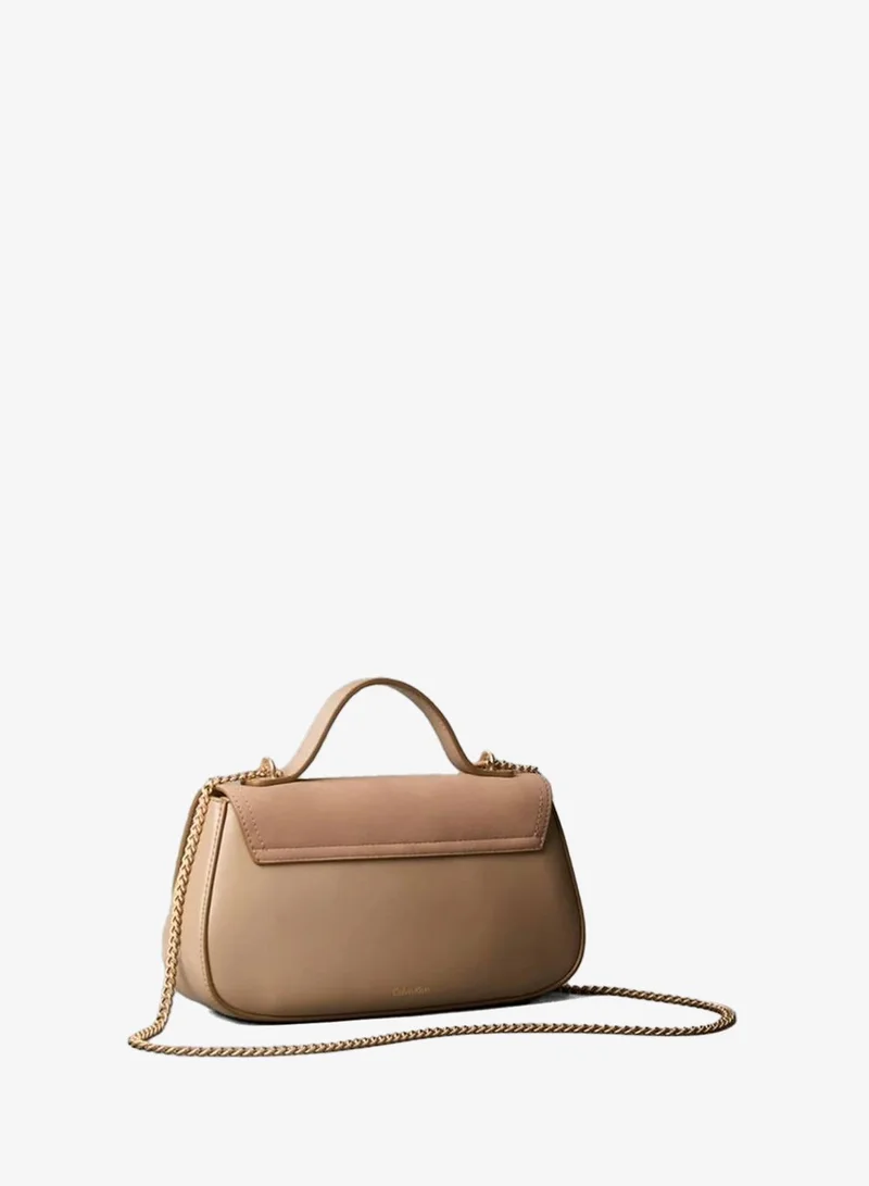 Calvin Klein Desert Taupe Monogram Flap Sueded Camera Bag for Women | Best Price UAE