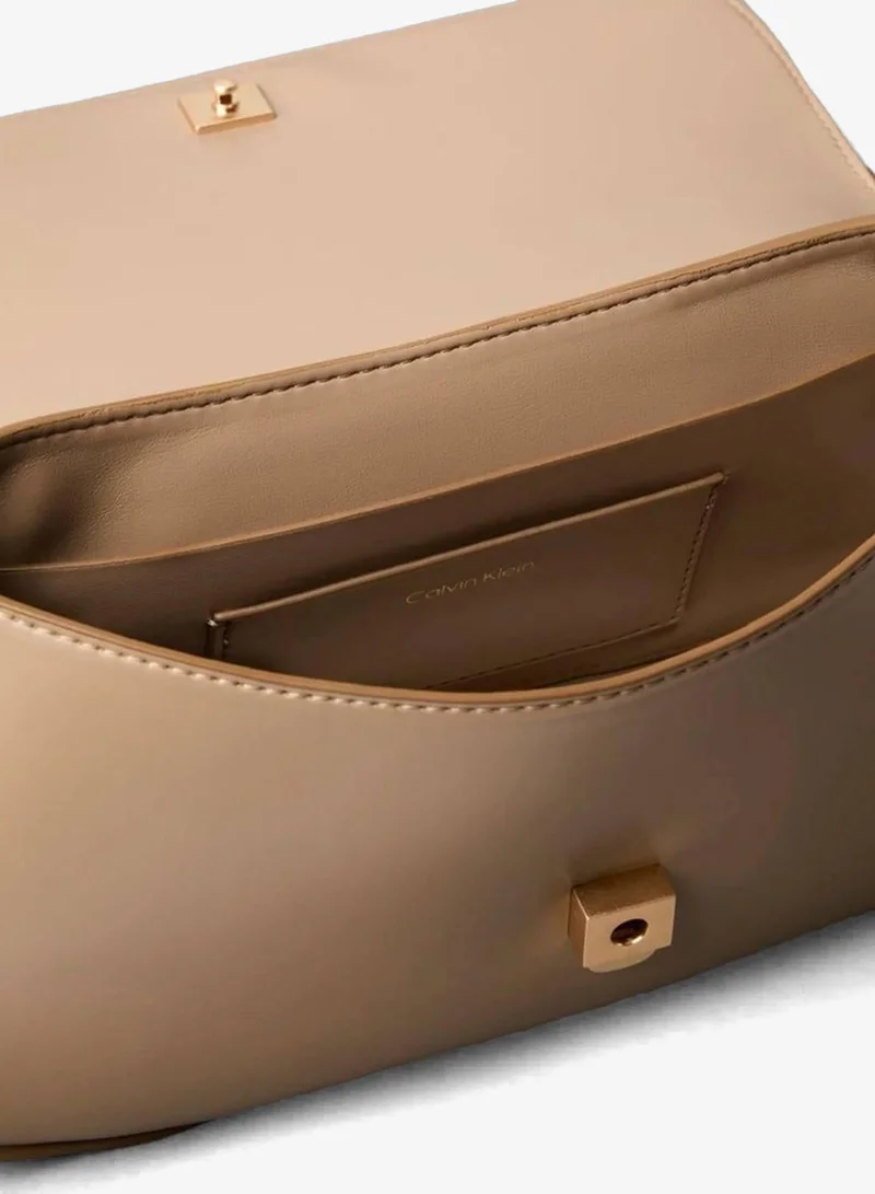 Calvin Klein Desert Taupe Monogram Flap Sueded Camera Bag for Women | Best Price UAE