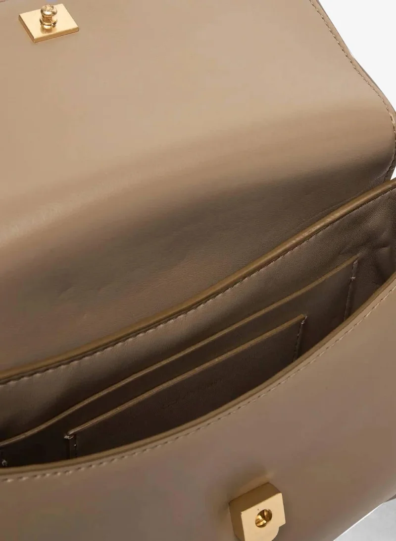 Calvin Klein Desert Taupe Monogram Flap Sueded Camera Bag for Women | Best Price UAE