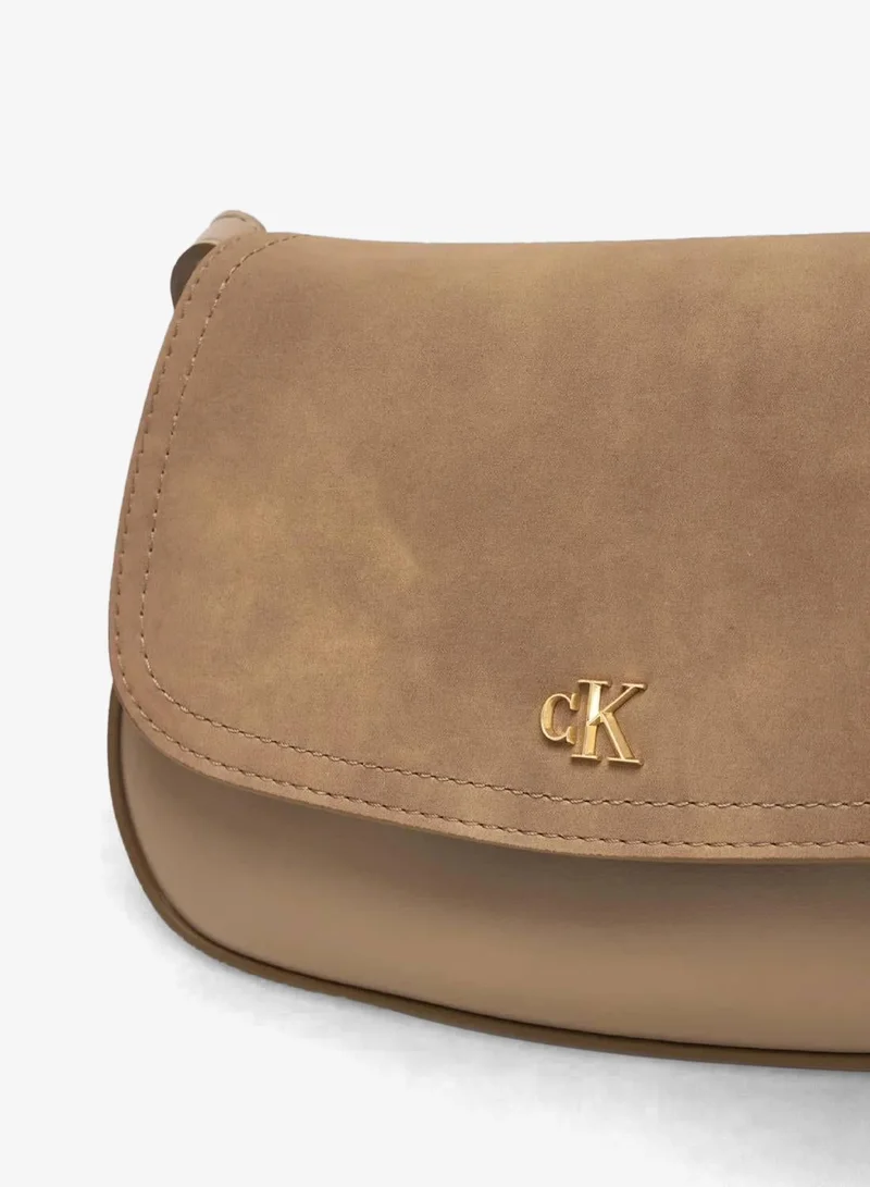Calvin Klein Desert Taupe Monogram Flap Sueded Camera Bag for Women | Best Price UAE