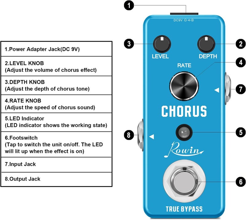 Rowin Analog Chorus Pedal for Electric Guitar Bass True Bypass LE-304 - Image 1