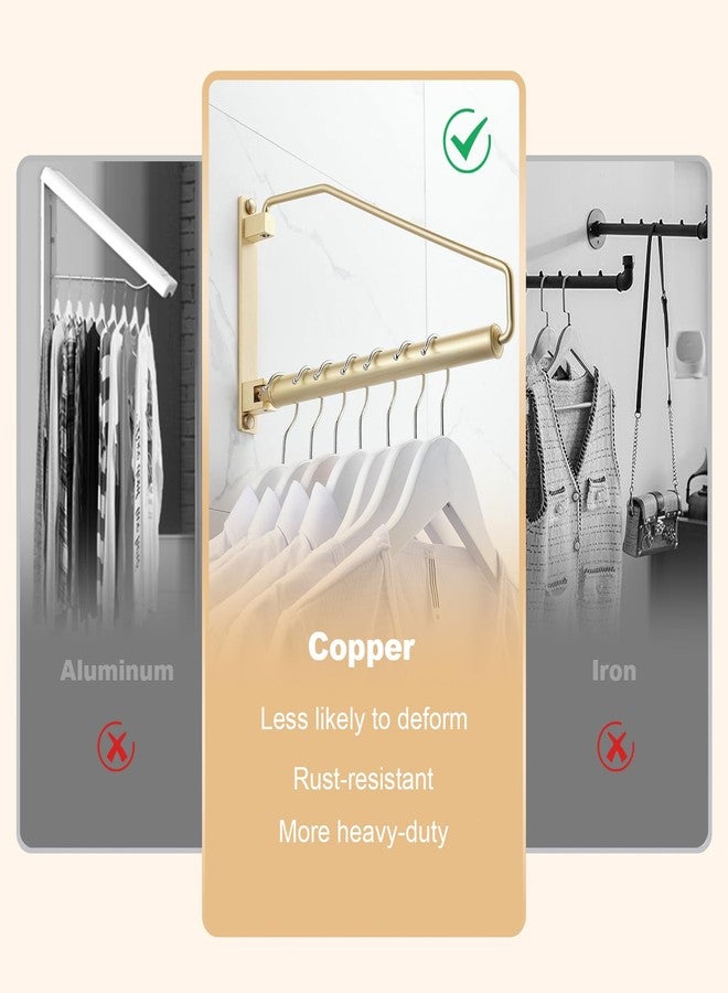 Hiendure Folding Clothes Hanger Gold Brushed Drying Clothes Rack Wall-Mounted Space Saver for Laundry Room Closet, Brass, 12 Inch - Image 4