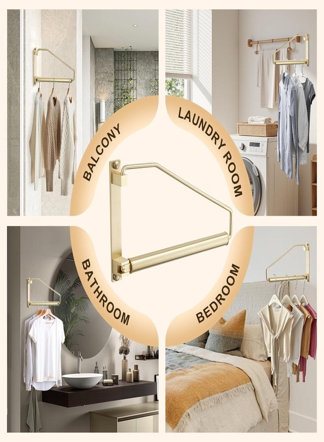 Hiendure Folding Clothes Hanger Gold Brushed Drying Clothes Rack Wall-Mounted Space Saver for Laundry Room Closet, Brass, 12 Inch - Image 3