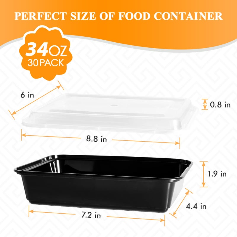 MUCHII 34 oz Meal Prep Container With Lids  [30 Pack] Big To Go Containers With Lids  Plastic Food Containers  Disposable Lunch Containers Microwave and Freezer Safe - Image 4