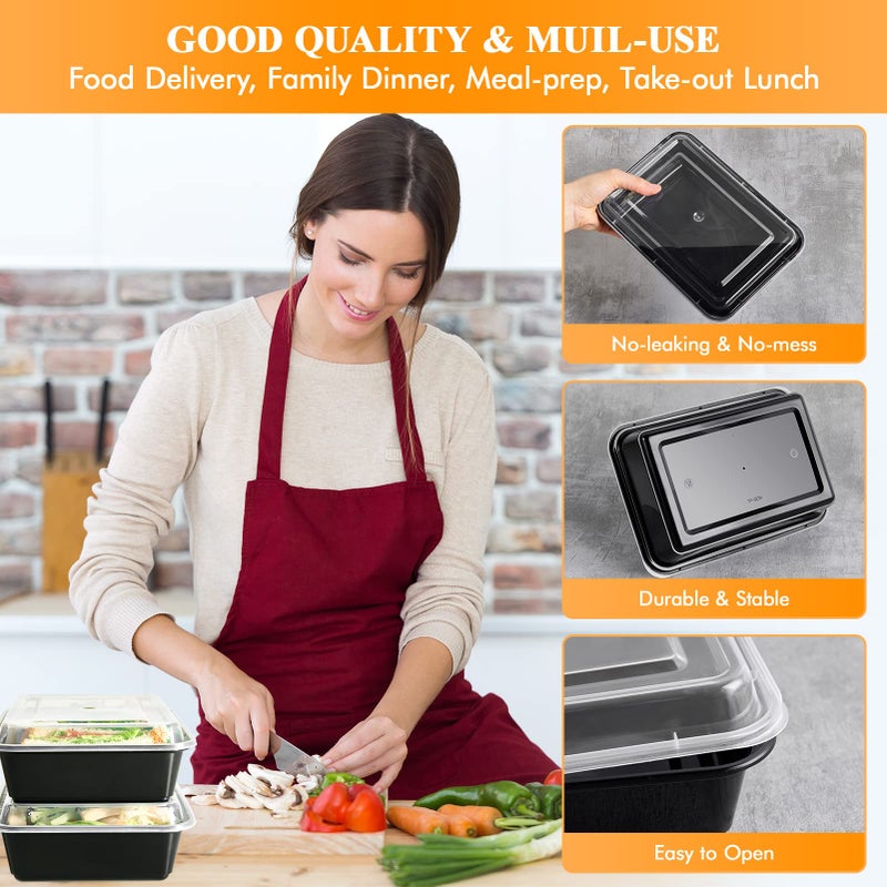 MUCHII 34 oz Meal Prep Container With Lids  [30 Pack] Big To Go Containers With Lids  Plastic Food Containers  Disposable Lunch Containers Microwave and Freezer Safe - Image 2