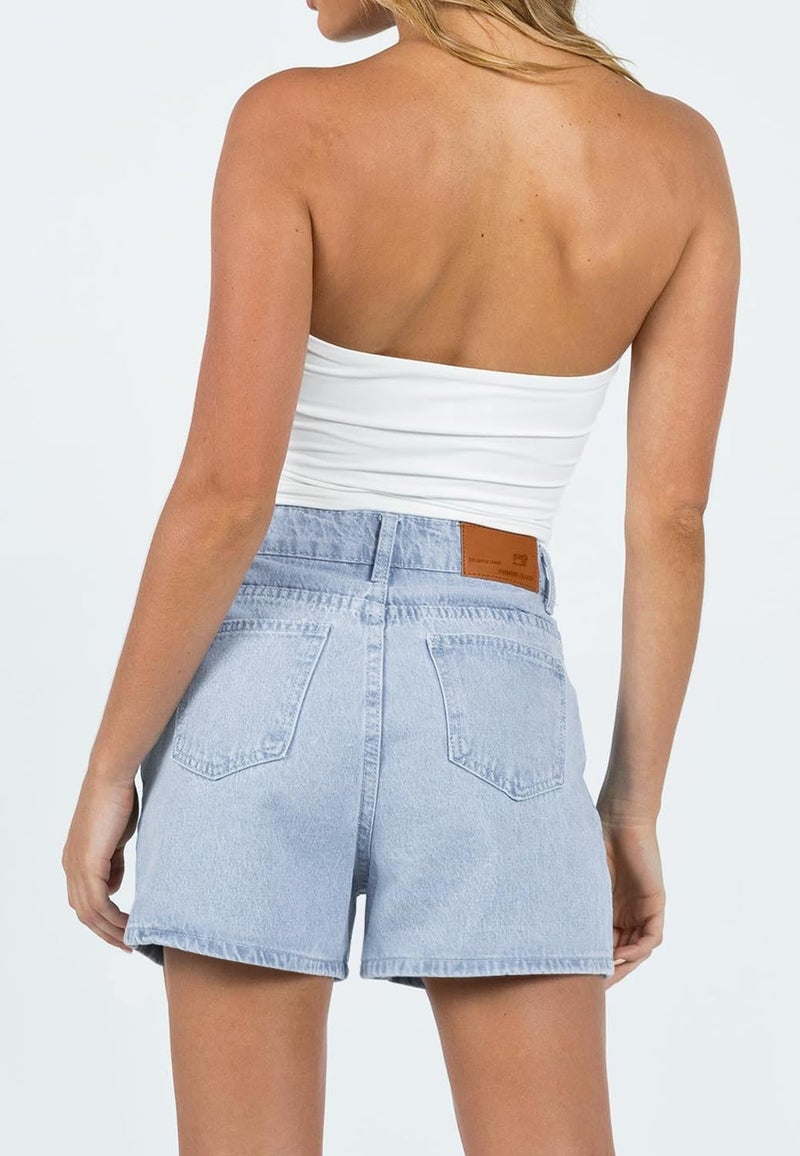 onlypuff Mid-High Waisted Jean Shorts Womens Casual Summer Denim Shorts Stretchy Short Jeans Light Blue M - Image 5