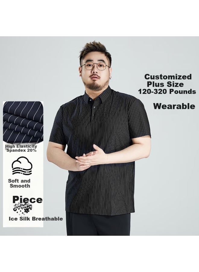 Ayoupang Summer Short Sleeve Ice Silk Plus Size Polo Shirt Business Striped Loose Elastic T-shirt Men Black 5XL - Image 1