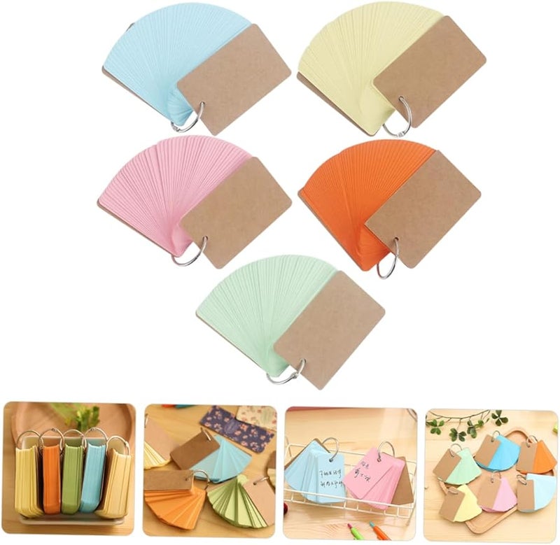 5 قطع من البطاقات الفلاشية الفارغة مع حلقات بألوان زاهية لدراسة المفردات والملاحظات الإبداعية - Image 5