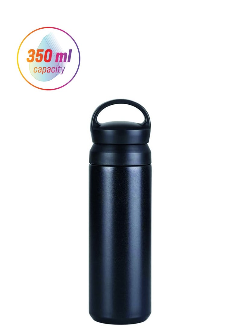 BrainGiggles BrainGiggles Stainless Steel 350ml Vacuum Insulated Thermos Bottle with Easy-to-Carry Hook Anti Scalding Reusable Tumbler Flask Sports Water Bottle for Hiking Biking Students Men Women - Black  - Image 1