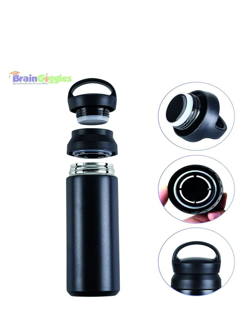 BrainGiggles BrainGiggles Stainless Steel 350ml Vacuum Insulated Thermos Bottle with Easy-to-Carry Hook Anti Scalding Reusable Tumbler Flask Sports Water Bottle for Hiking Biking Students Men Women - Black  - Image 3