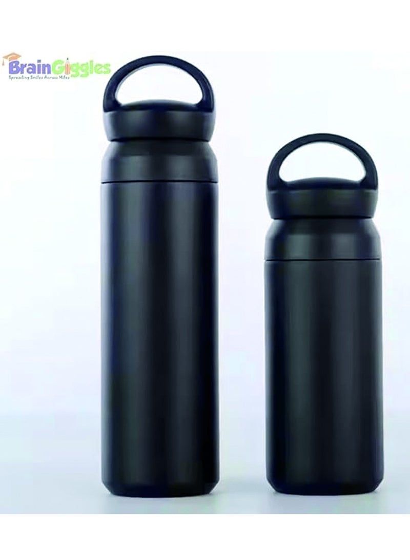 BrainGiggles BrainGiggles Stainless Steel 350ml Vacuum Insulated Thermos Bottle with Easy-to-Carry Hook Anti Scalding Reusable Tumbler Flask Sports Water Bottle for Hiking Biking Students Men Women - Black  - Image 5