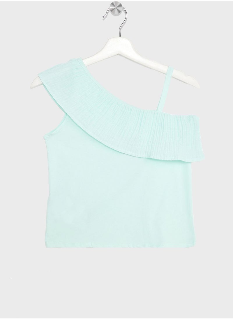 MANGO - Kids Essential Ruffled Asymmetric T-Shirt - Image 1