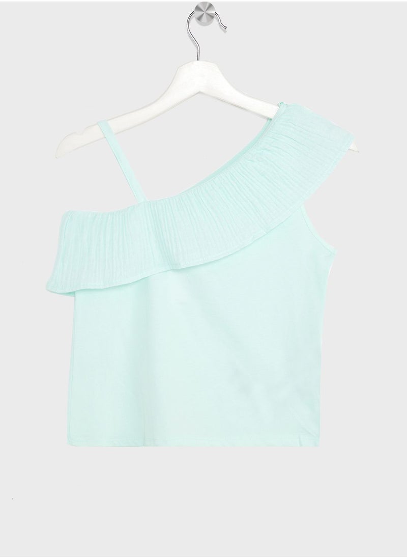 MANGO - Kids Essential Ruffled Asymmetric T-Shirt - Image 1