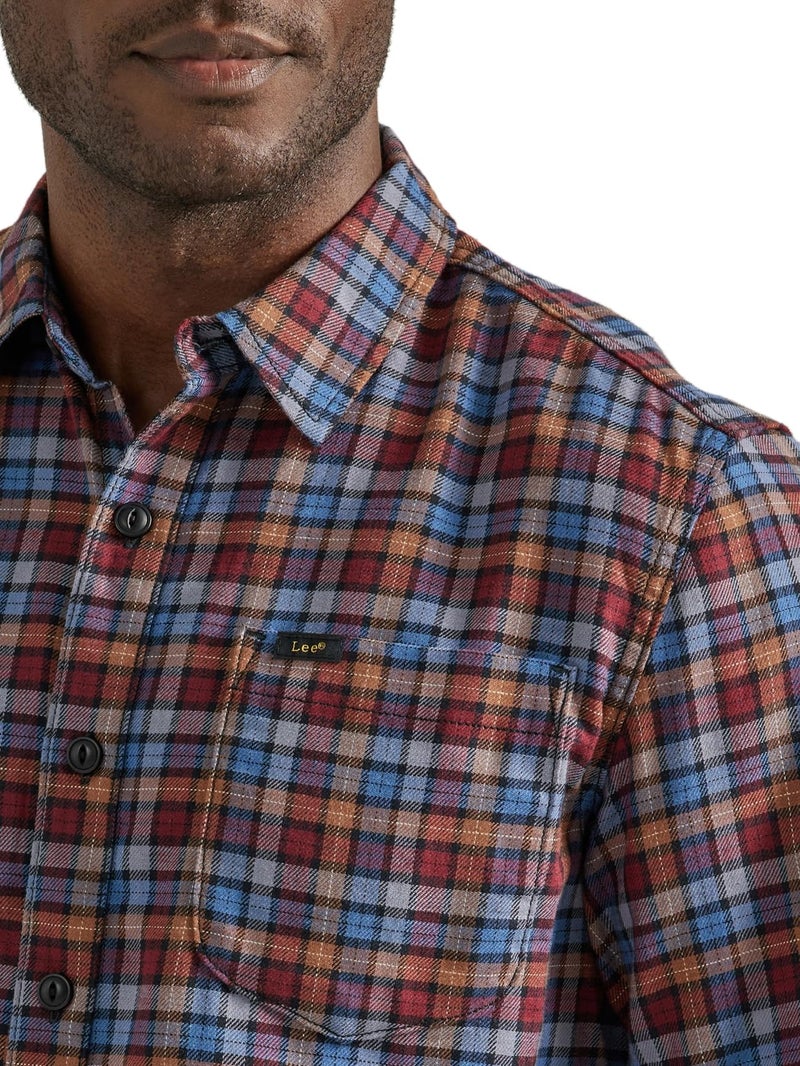 Lee Men's Extreme Motion All Purpose Long Sleeve Worker Shirt, Acorn Fig Plaid, Small - Image 2