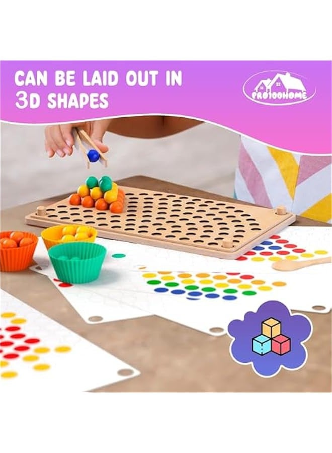 Rainbow Wooden Peg Board Beads Game for Kids 2-3 Years Old, Montessori Toy for Learning Fine Motor Math Skills. - Image 2