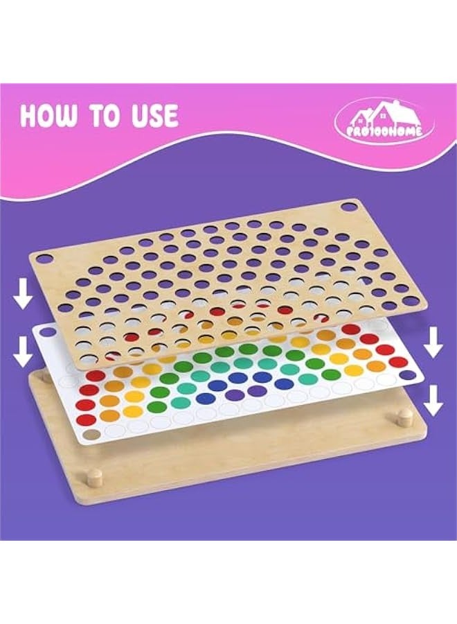 Rainbow Wooden Peg Board Beads Game for Kids 2-3 Years Old, Montessori Toy for Learning Fine Motor Math Skills. - Image 4