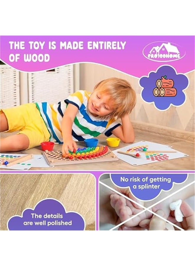 Rainbow Wooden Peg Board Beads Game for Kids 2-3 Years Old, Montessori Toy for Learning Fine Motor Math Skills. - Image 5