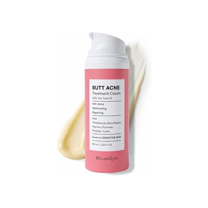 BellamiLuxx Butt Acne Clearing Treatment Cream: Body Acne Treatment for Folliculitis and Pimples on Buttocks, Thighs, and Body with 2% Salicylic Acid & Tea Tree Oil - Butt Cream for Smooth Skin